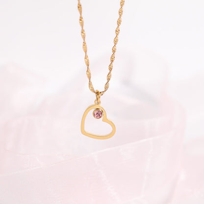 18K Gold PVD Stainless Steel Birthstone Heart Charm