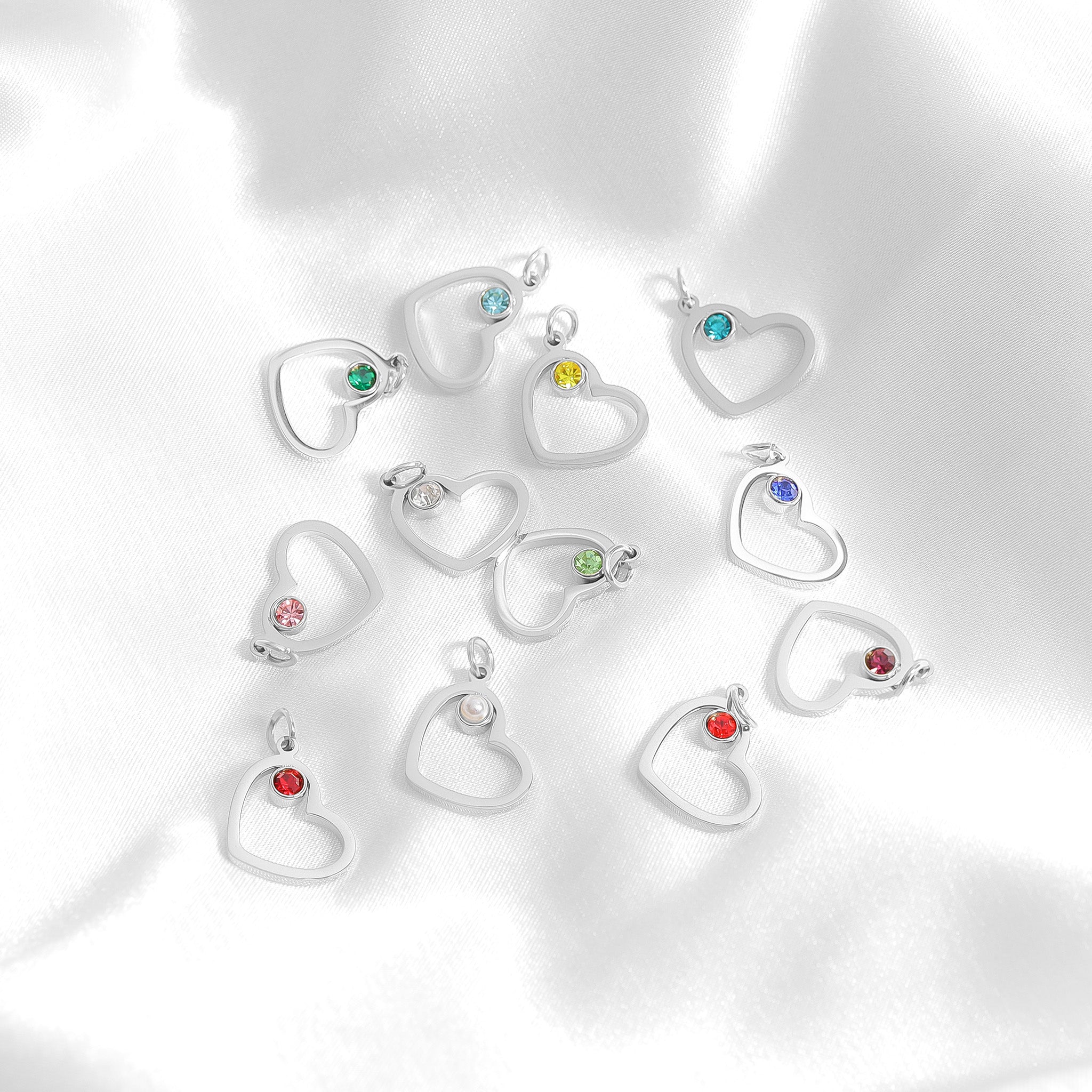 18K Gold PVD Stainless Steel Birthstone Heart Charm