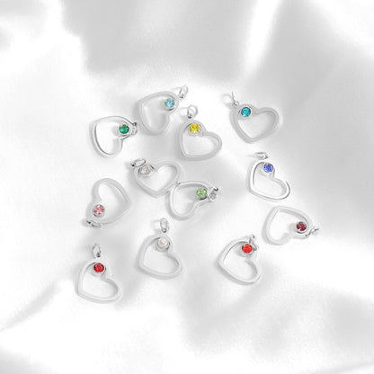 18K Gold PVD Stainless Steel Birthstone Heart Charm