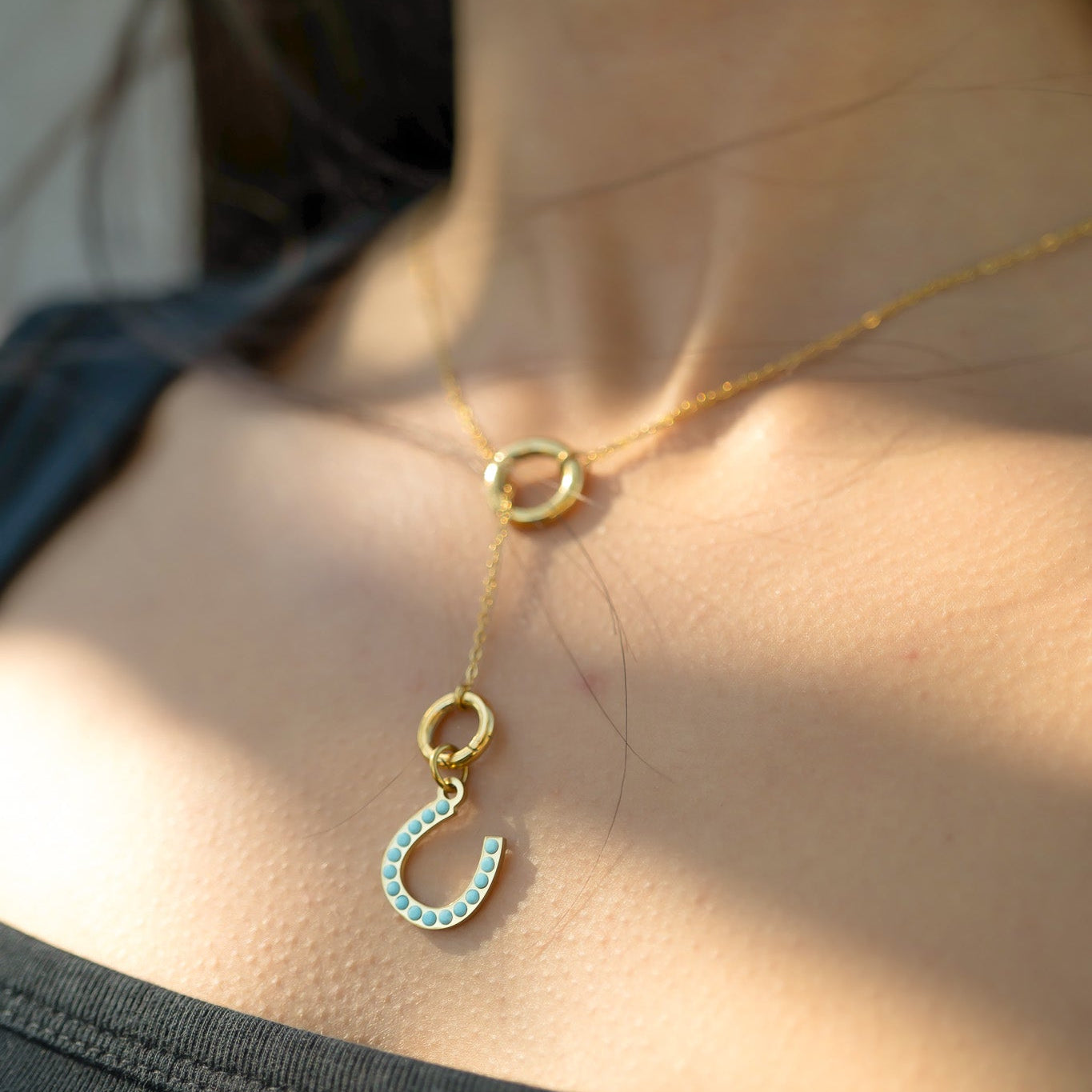18K Gold PVD Stainless Steel Turquoise Stone Horseshoe Charm