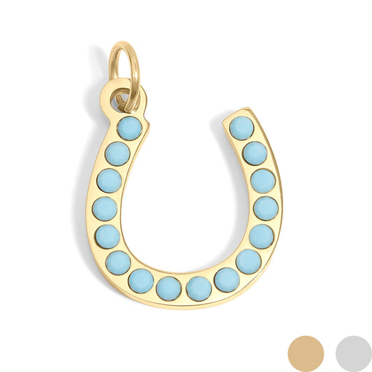 18K Gold PVD Stainless Steel Turquoise Stone Horseshoe Charm