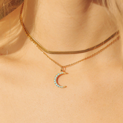 18K Gold PVD Stainless Steel Turquoise Stone Moon Charm