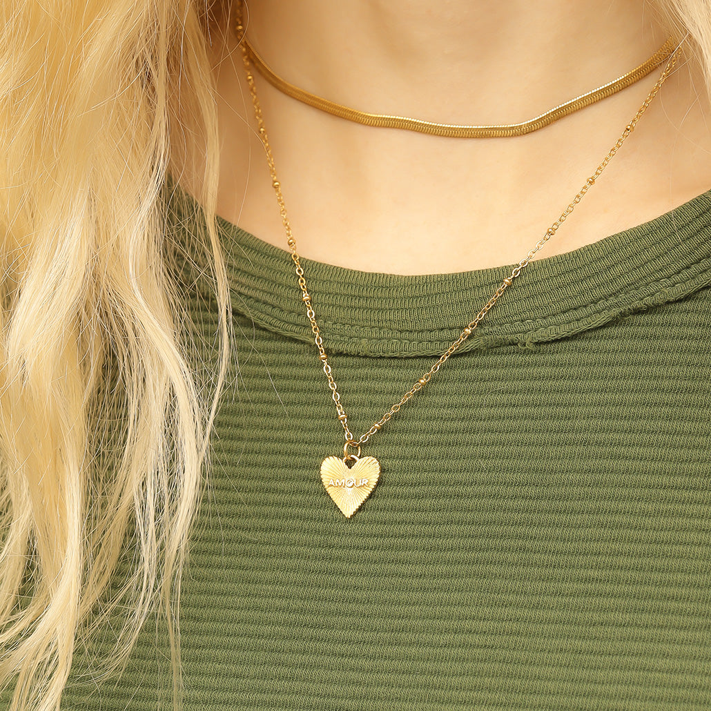 18K Gold PVD Stainless Steel Sunburst Heart Amour Charm
