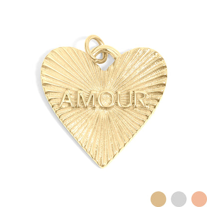 18K Gold PVD Stainless Steel Sunburst Heart Amour Charm