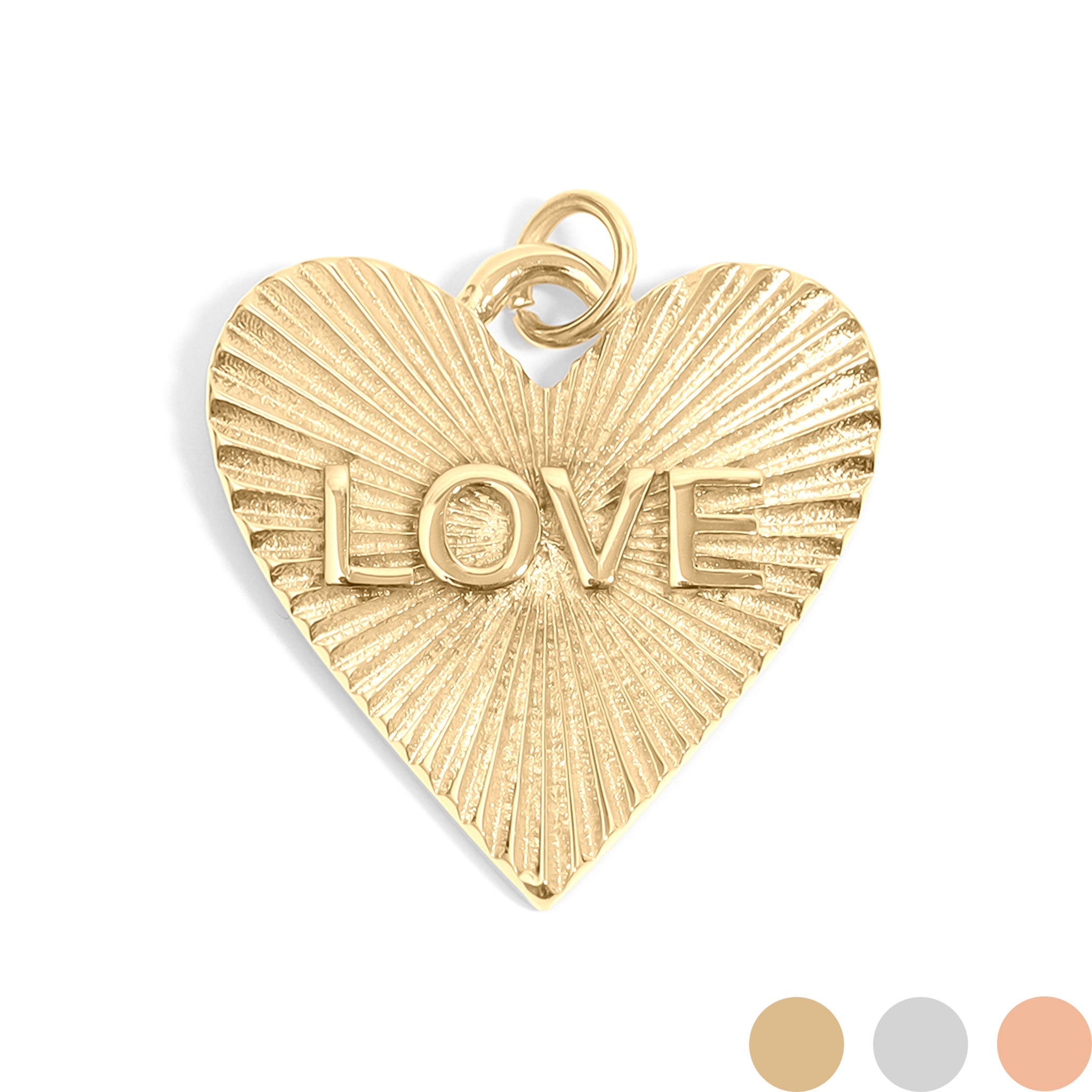 18K Gold PVD Stainless Steel Sunburst Heart Love Charm