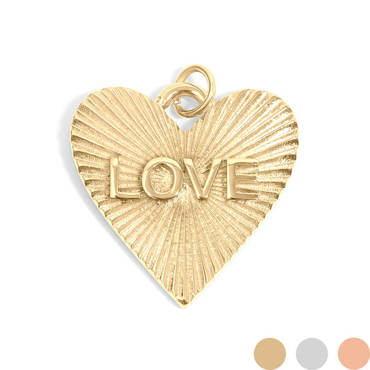 18K Gold PVD Stainless Steel Sunburst Heart Love Charm