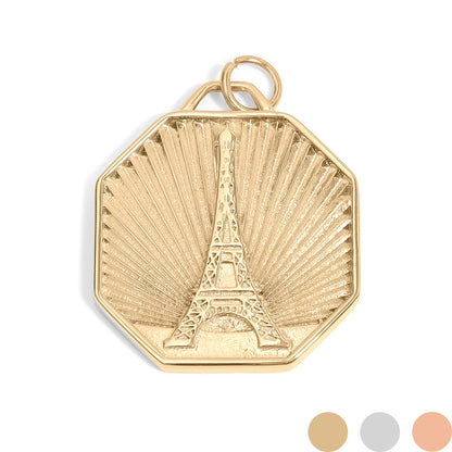 18K Gold PVD Stainless Steel Sunburst Eiffel Tower Amour Charm