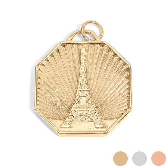 18K Gold PVD Stainless Steel Sunburst Eiffel Tower Amour Charm