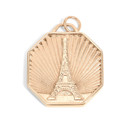 18K Gold PVD Stainless Steel Sunburst Eiffel Tower Amour Charm