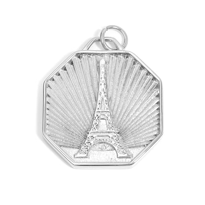 18K Gold PVD Stainless Steel Sunburst Eiffel Tower Amour Charm