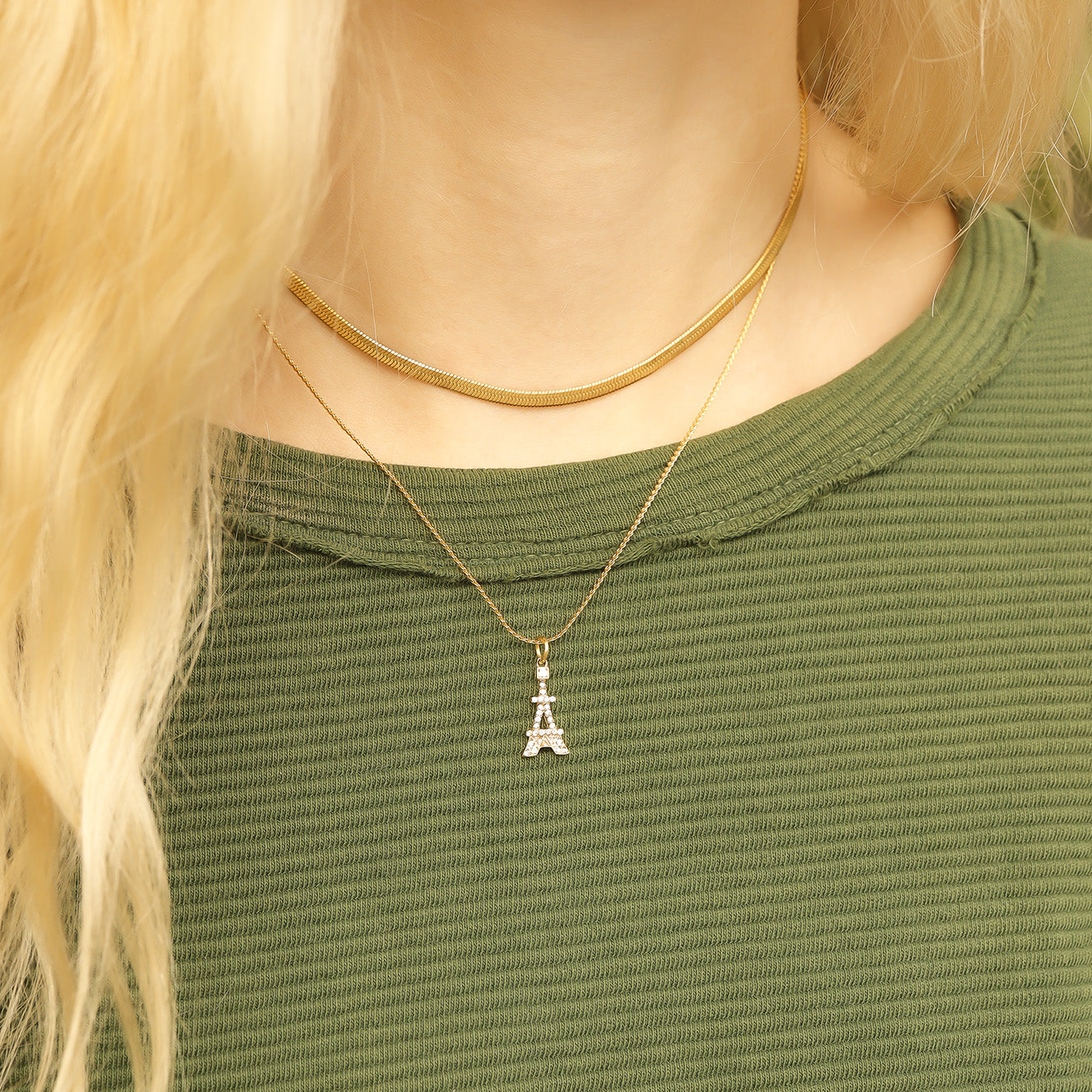18K Gold PVD Stainless Steel and Clear Stone Eiffel Tower Charm