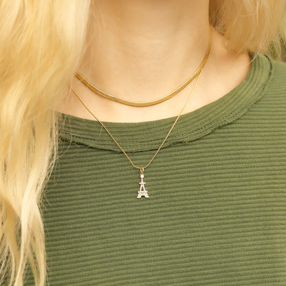 18K Gold PVD Stainless Steel and Clear Stone Eiffel Tower Charm