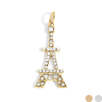 18K Gold PVD Stainless Steel and Clear Stone Eiffel Tower Charm