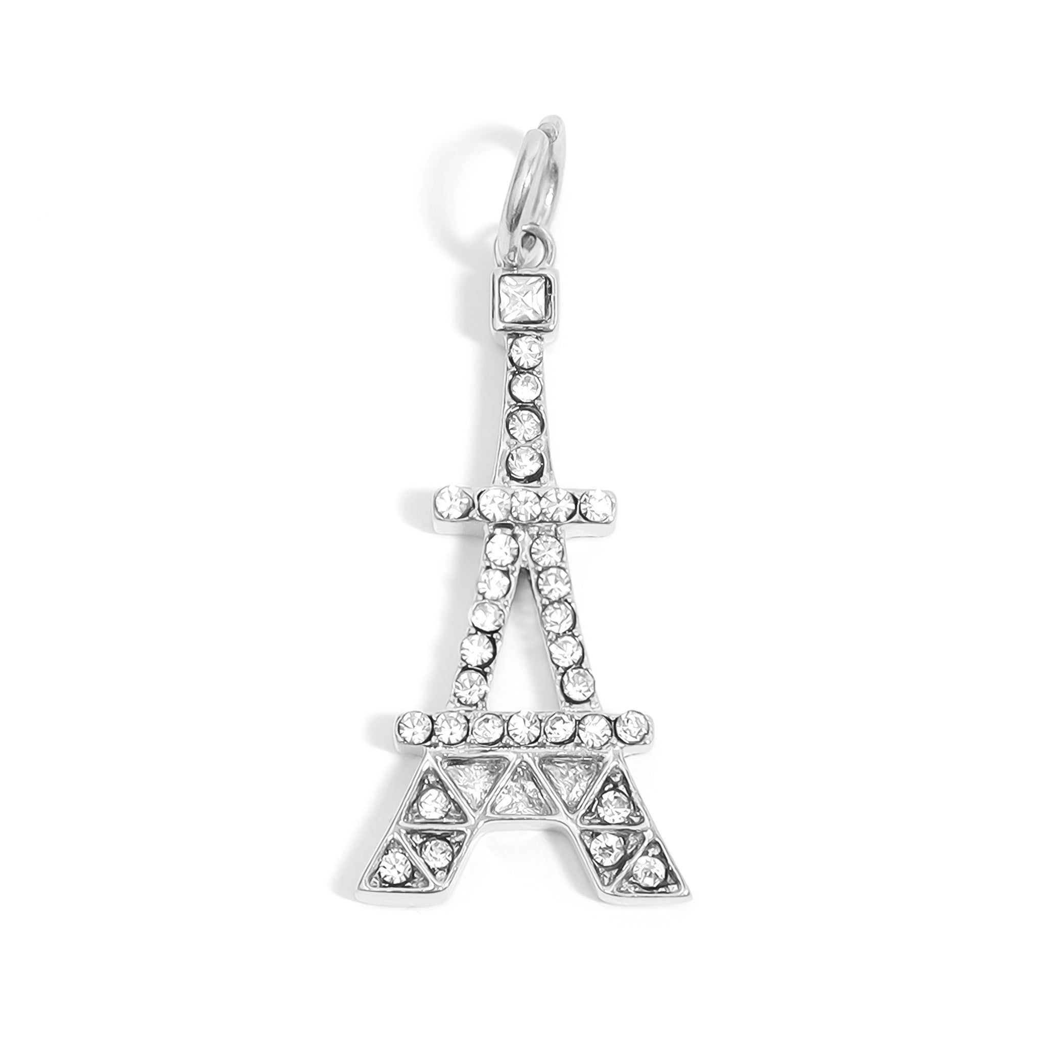 18K Gold PVD Stainless Steel and Clear Stone Eiffel Tower Charm