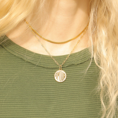18K Gold PVD Stainless Steel Round Amour Charm