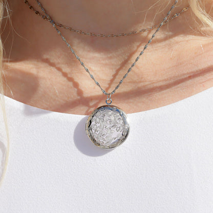 18K Gold PVD Stainless Steel Round Floral textured Locket
