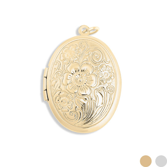 18K Gold PVD Stainless Steel Textured Oval Locket