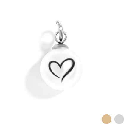 18K Gold PVD Stainless Steel 8mm Single Heart Printed Pearl Charm