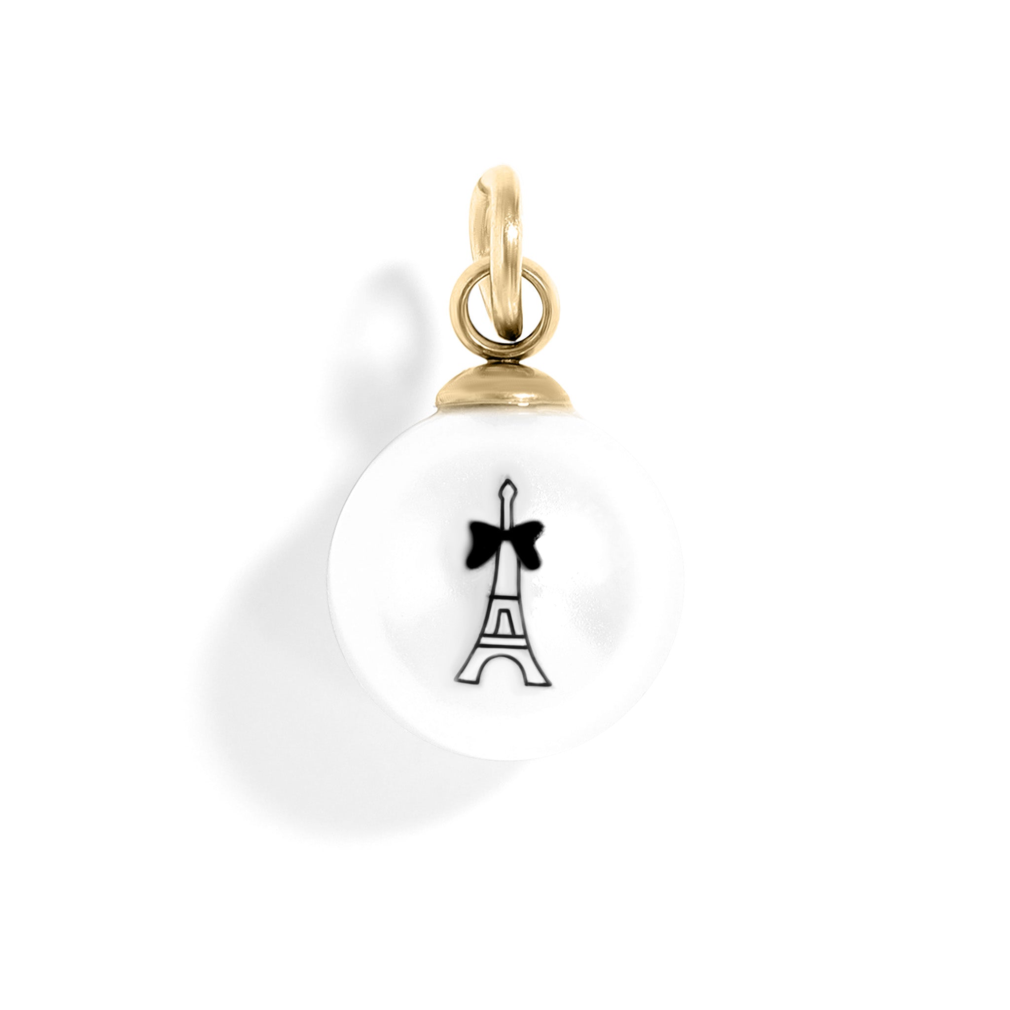 18K Gold PVD Stainless Steel 8mm Eiffel Tower Printed Pearl Charm