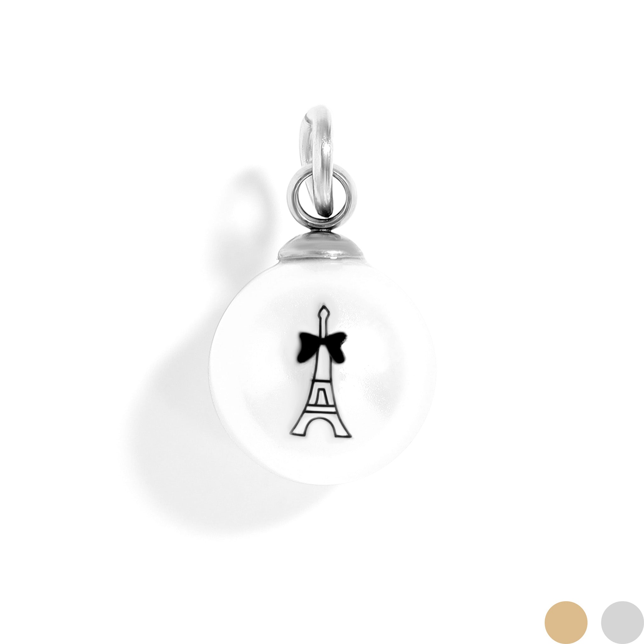 18K Gold PVD Stainless Steel 8mm Eiffel Tower Printed Pearl Charm