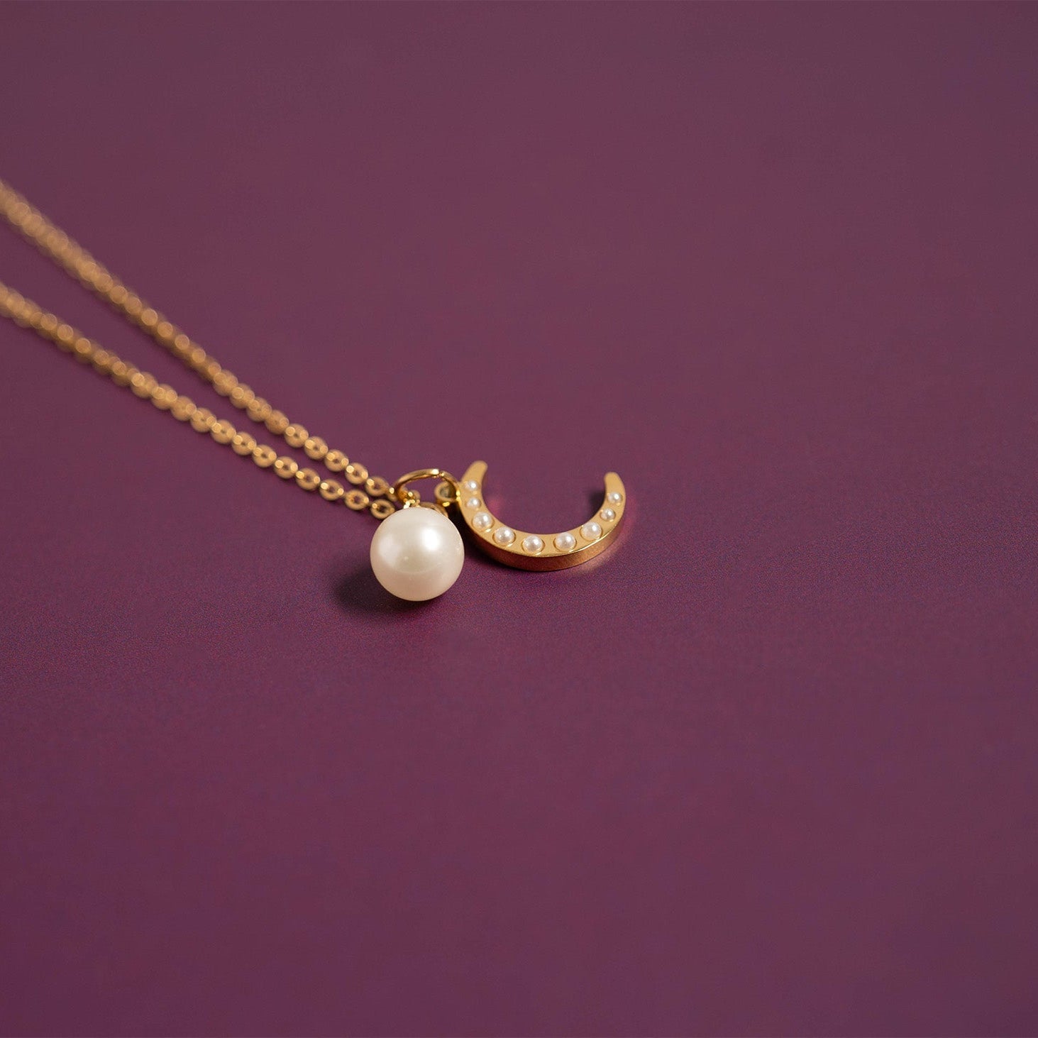 18K Gold PVD Stainless Steel Pearl Moon Charm