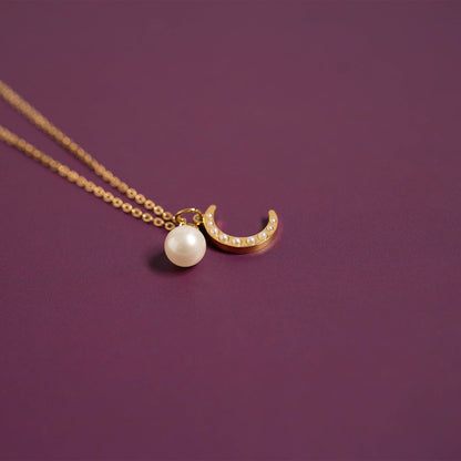 18K Gold PVD Stainless Steel Pearl Moon Charm