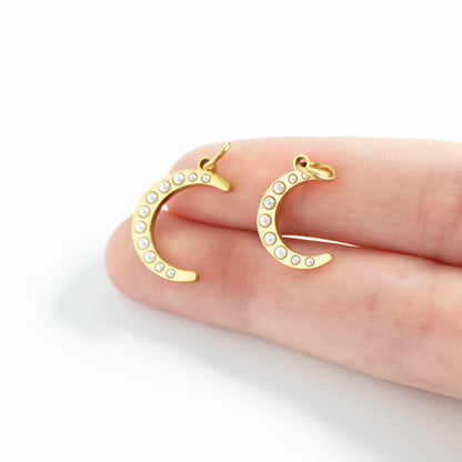 18K Gold PVD Stainless Steel Pearl Moon Charm