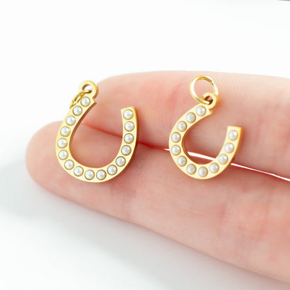18K Gold PVD Stainless Steel Pearl Horseshoe Charm