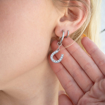 18K Gold PVD Stainless Steel Pearl Horseshoe Charm