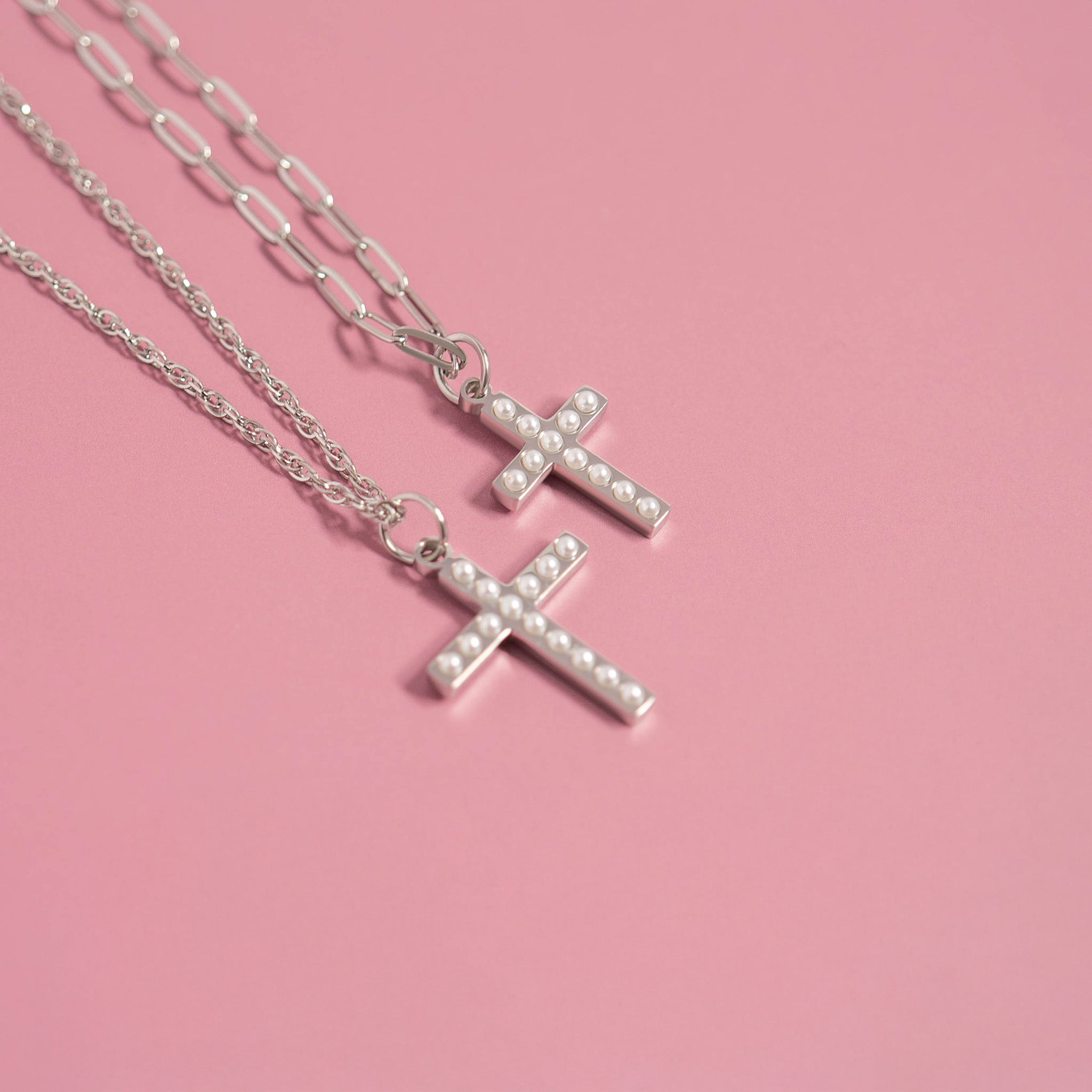 18K Gold PVD Stainless Steel Pearl Cross Charm