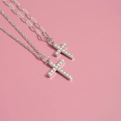 18K Gold PVD Stainless Steel Pearl Cross Charm