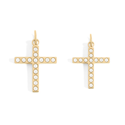 18K Gold PVD Stainless Steel Pearl Cross Charm