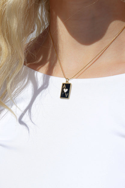 18K Gold PVD Stainless Steel Ace of Hearts Playing Card Pendant