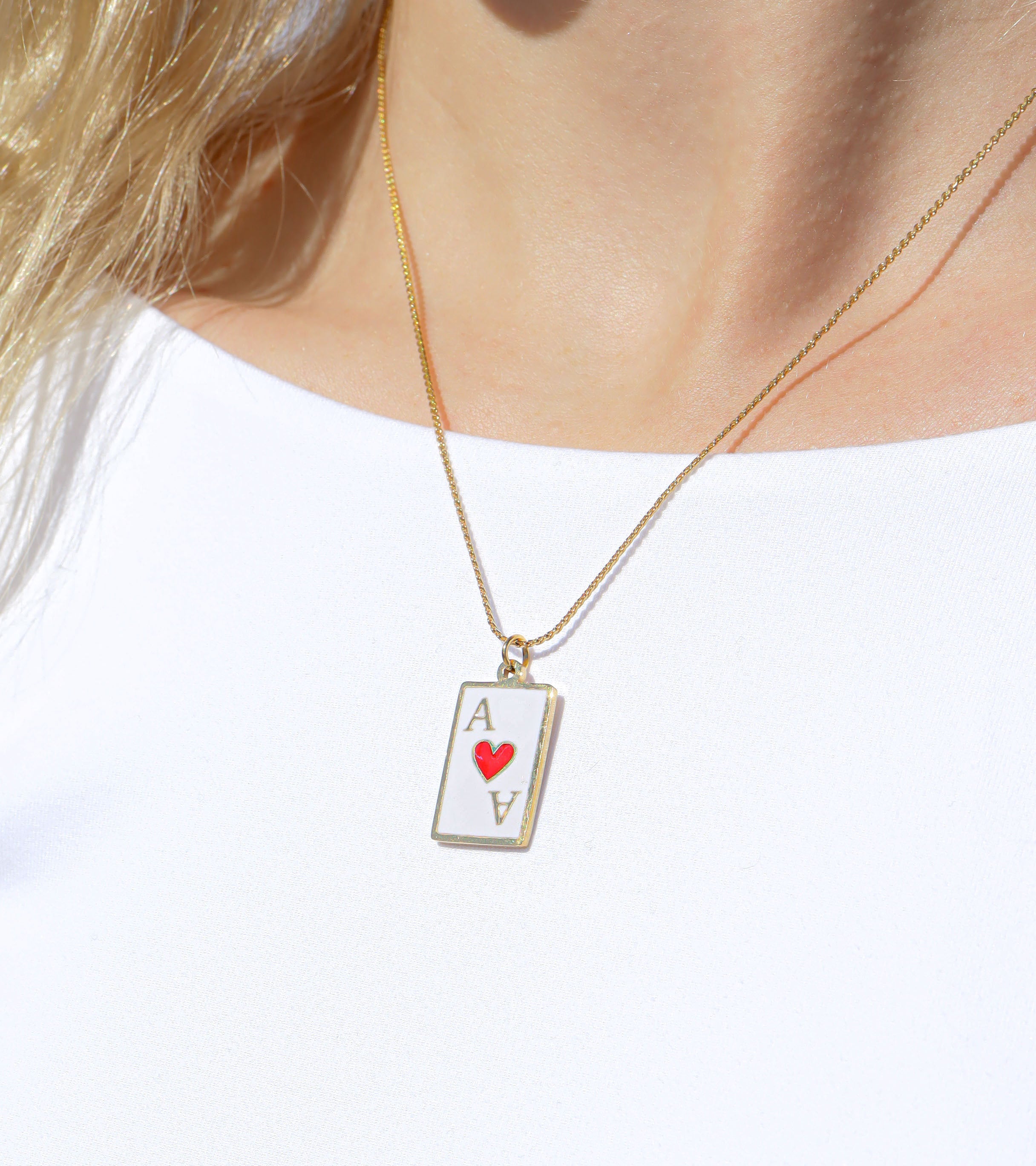 18K Gold PVD Stainless Steel Ace of Hearts Playing Card Pendant