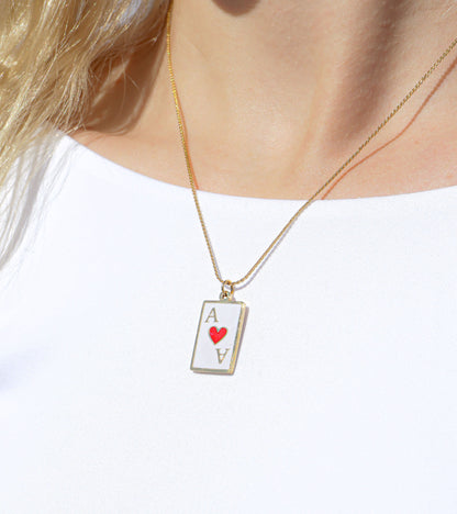 18K Gold PVD Stainless Steel Ace of Hearts Playing Card Pendant