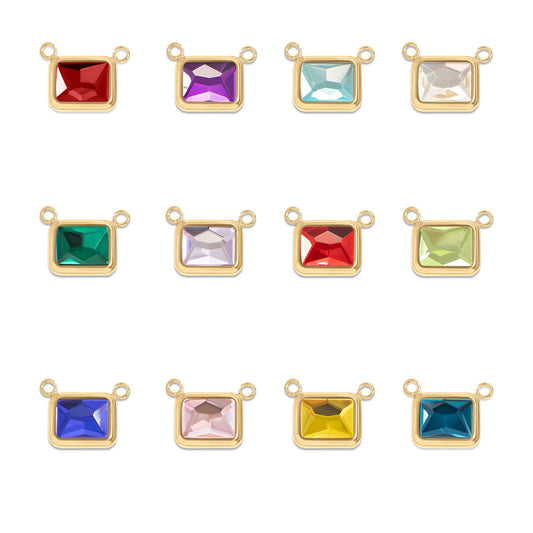 18K Gold PVD Emerald Birthstone Connector Charm 11mm