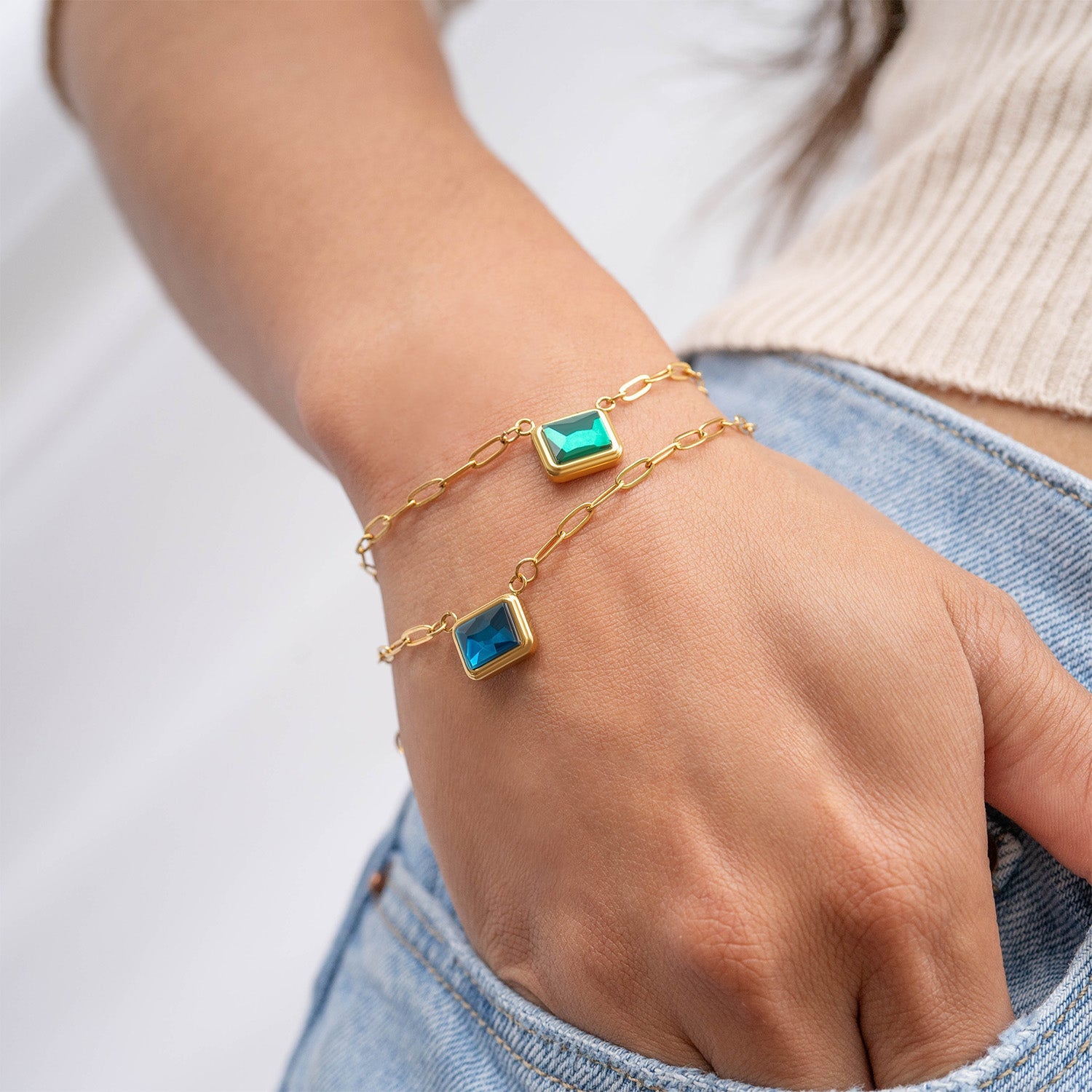 18K Gold PVD Emerald Birthstone Connector Charm 11mm