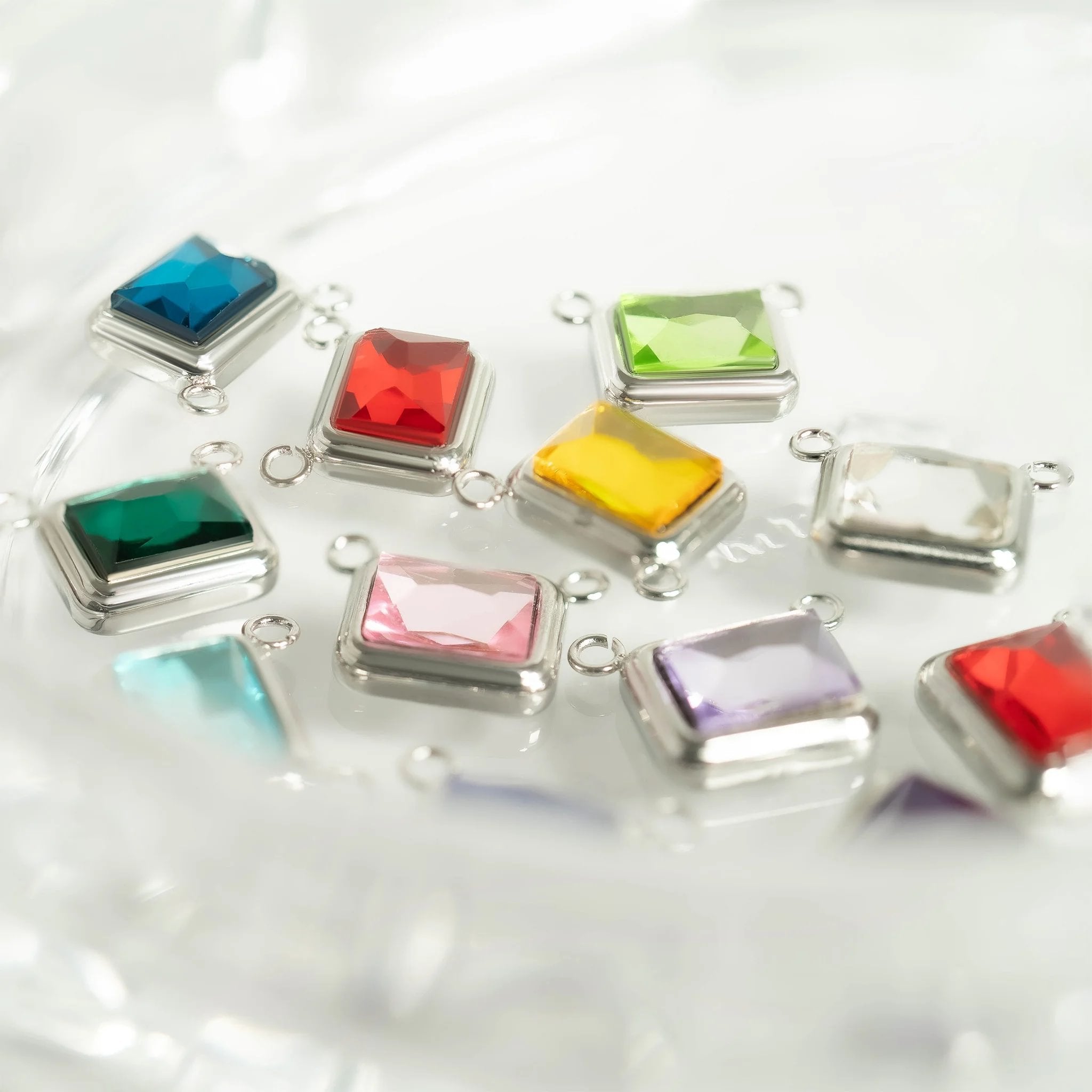 Stainless Steel Emerald Birthstone Connector Charm