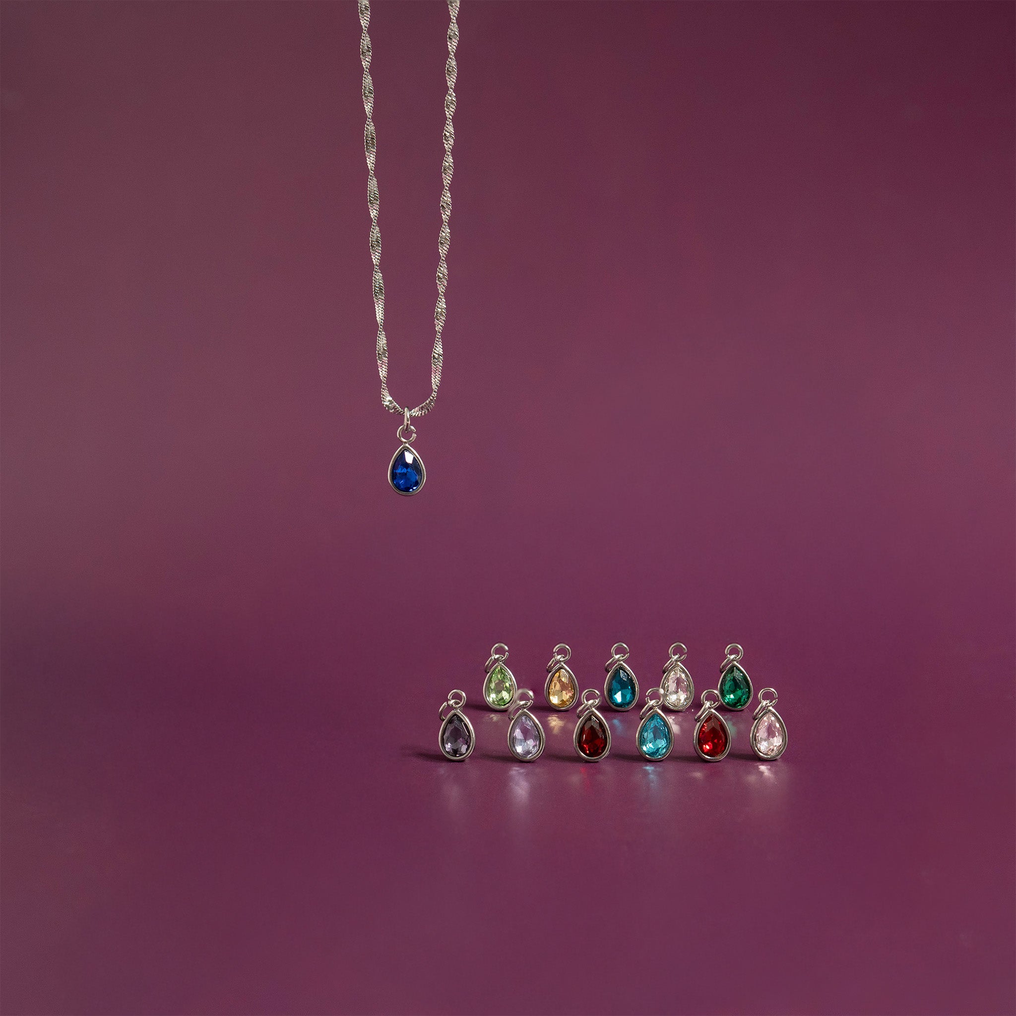 Stainless Steel Teardrop Birthstone Charm