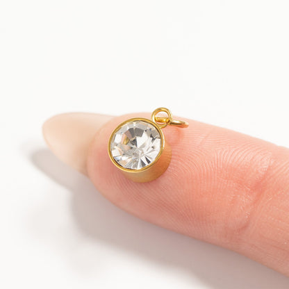 18K Gold PVD Stainless Steel Round Birthstone Charm 8mm
