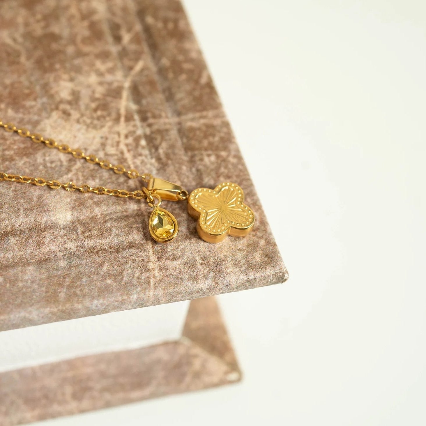 18K Gold PVD Stainless Steel Lucky Clover Charm Sunburst
