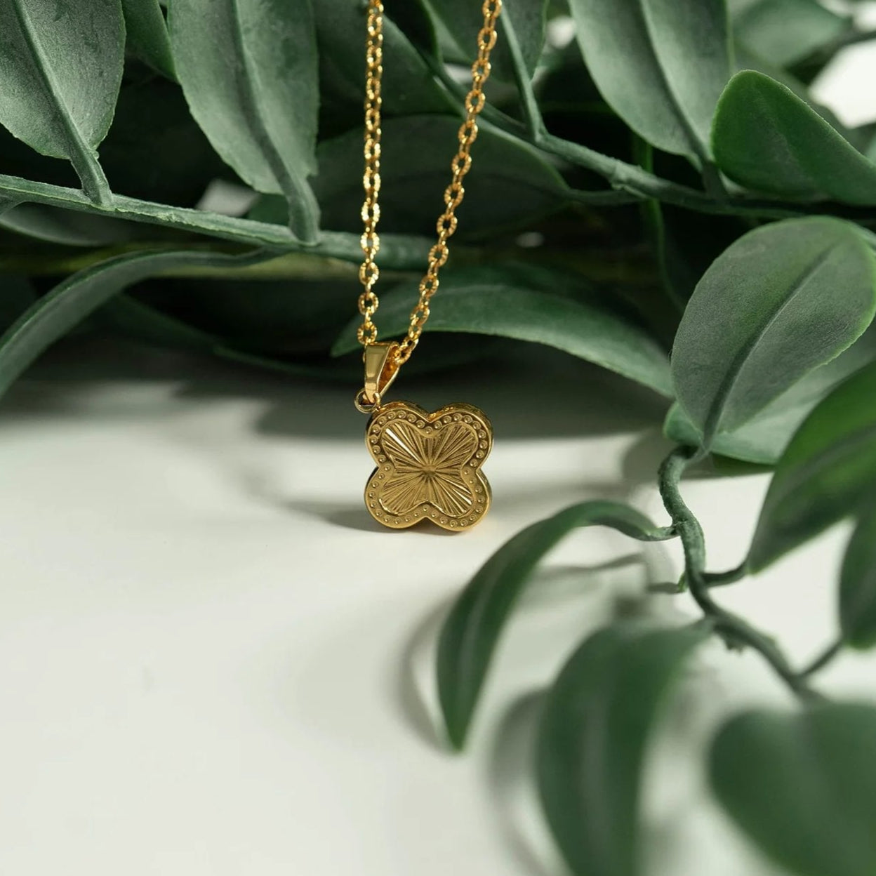 18K Gold PVD Stainless Steel Lucky Clover Charm Sunburst