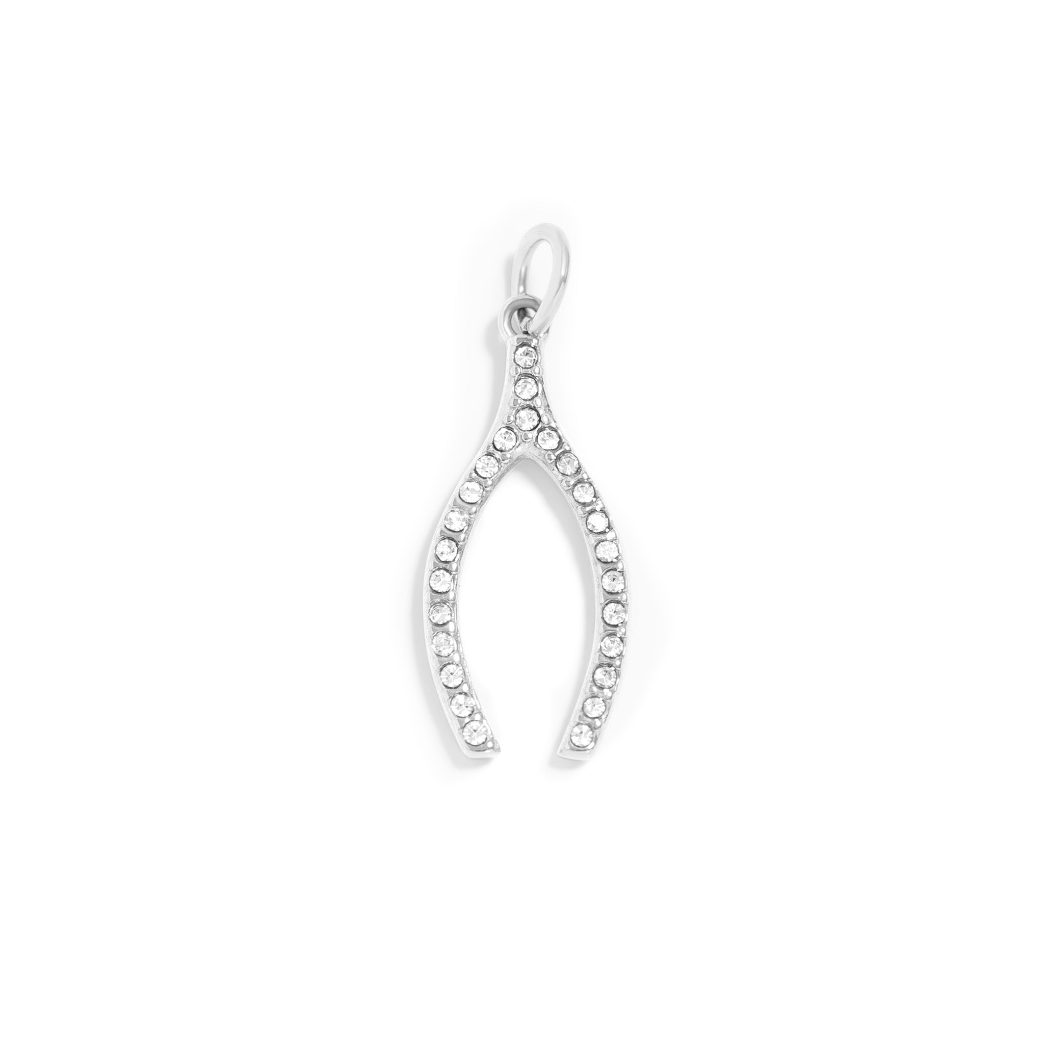 18K Gold PVD Stainless Steel Rhinestone Wishbone Charm