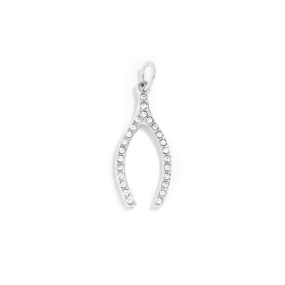 18K Gold PVD Stainless Steel Rhinestone Wishbone Charm