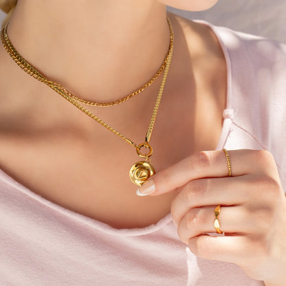 18K Gold PVD Stainless Steel Curb Chain Charm Holder Necklace