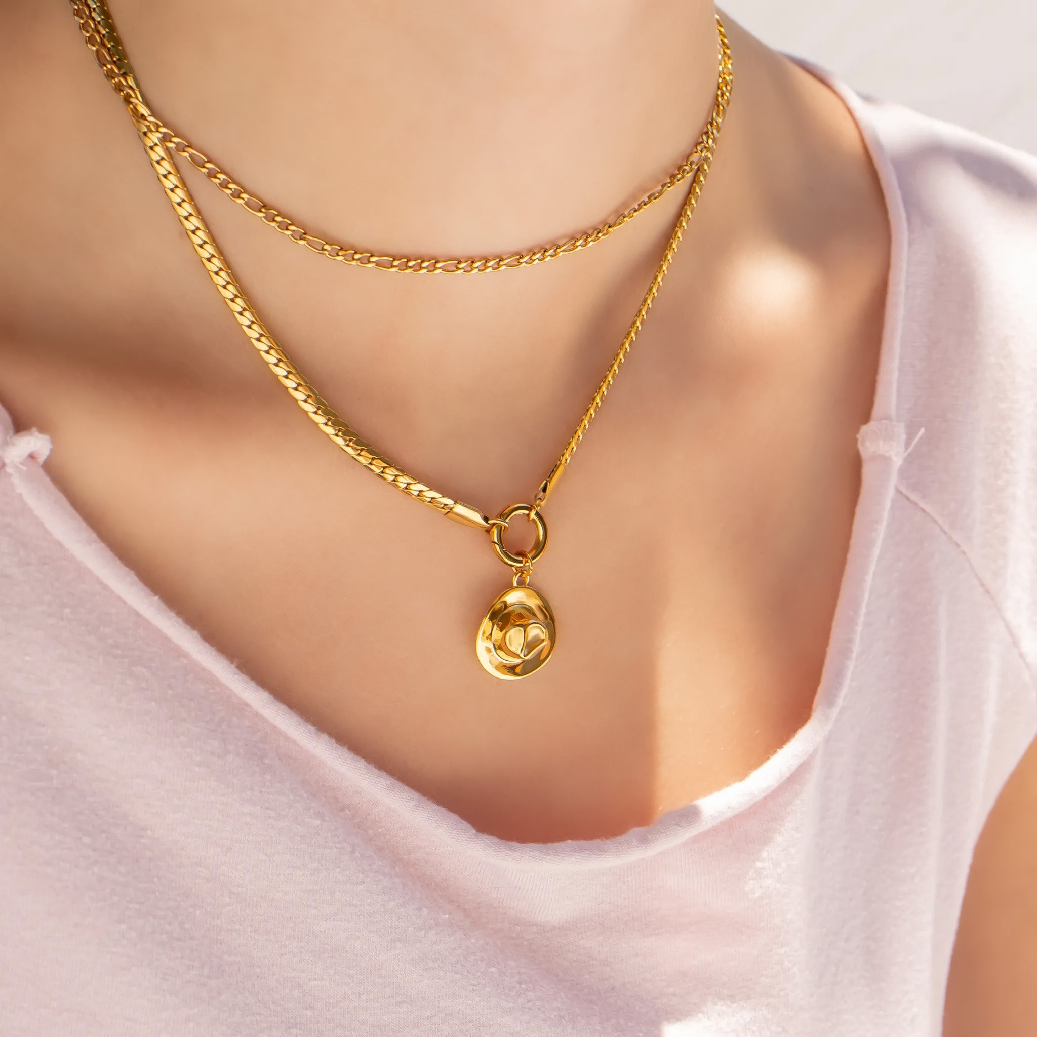 18K Gold PVD Stainless Steel Curb Chain Charm Holder Necklace