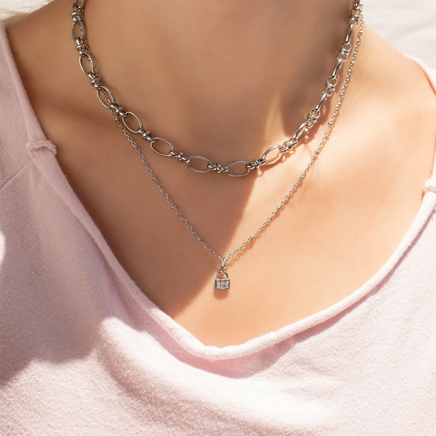 18K Gold PVD Stainless Steel Circle Charm Chain Necklace
