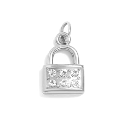 18K Gold PVD Stainless Steel Padlock with Stone Charm