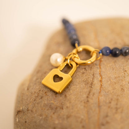 18K Gold PVD Stainless Steel Padlock with Heart Charm