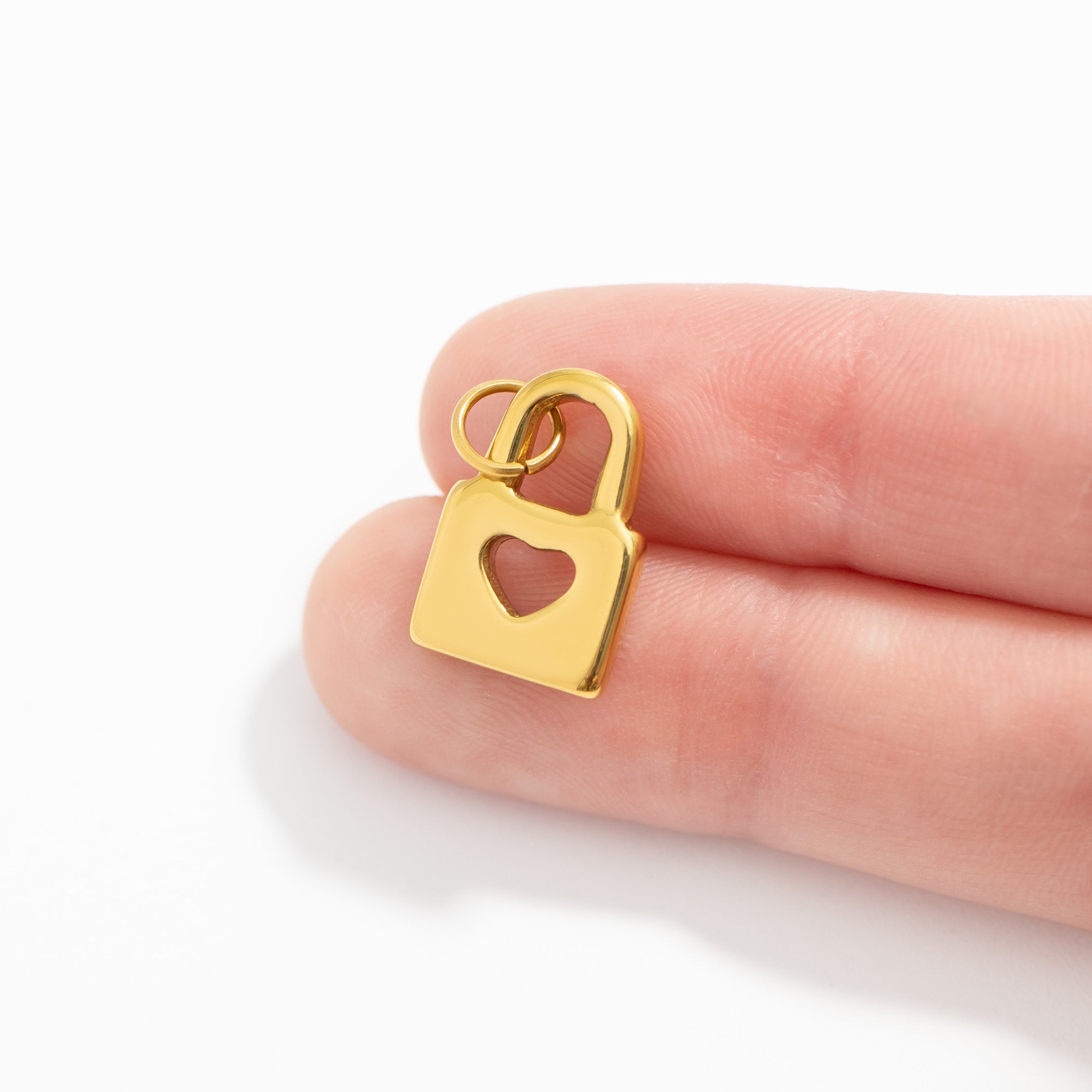 18K Gold PVD Stainless Steel Padlock with Heart Charm